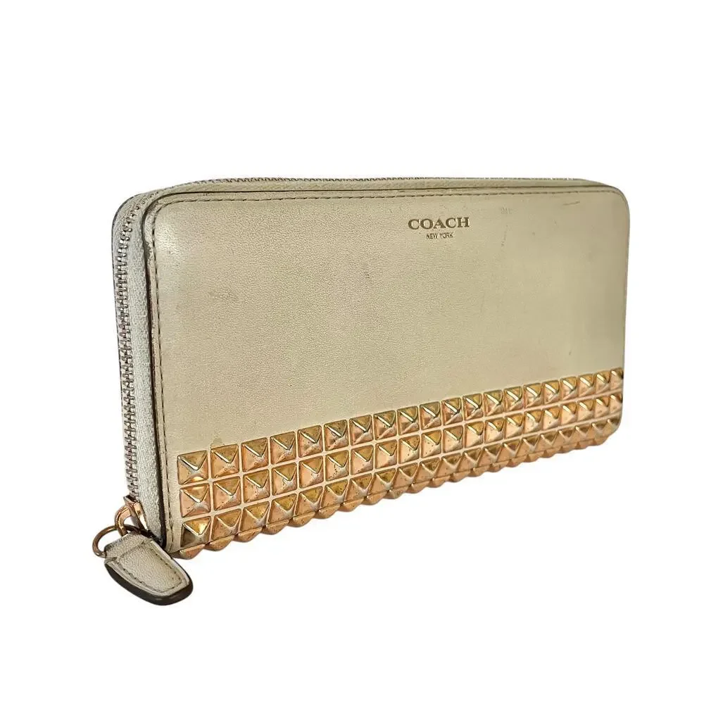 Coach Legacy Studded Accordion Parchment Leather Zip Wallet #F50467